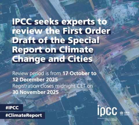 El IPCC abre el registro para expertos que quieran revisar el borrador del Informe Especial sobre Cambio Climático y Ciudades.